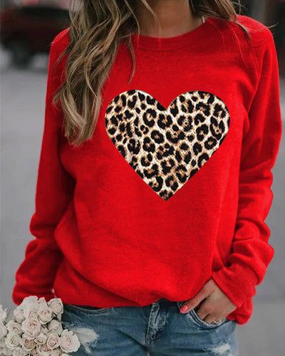 Langarm-Sweatshirt mit Leoparden-Herz-Print