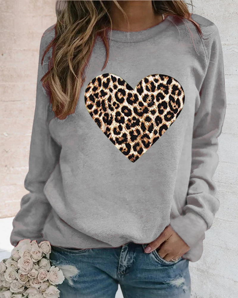 Langarm-Sweatshirt mit Leoparden-Herz-Print