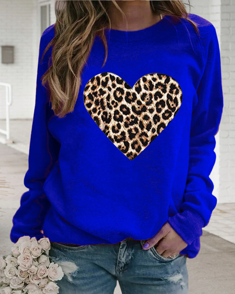 Langarm-Sweatshirt mit Leoparden-Herz-Print