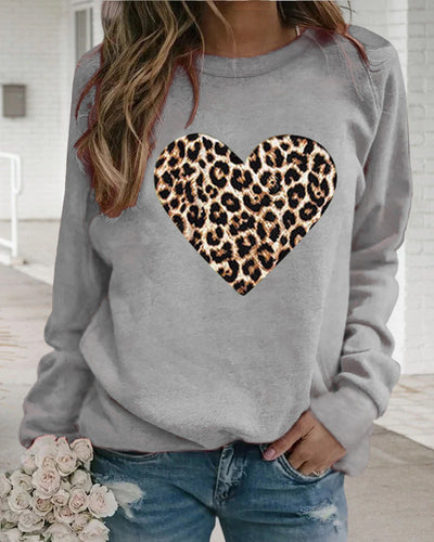 Langarm-Sweatshirt mit Leoparden-Herz-Print