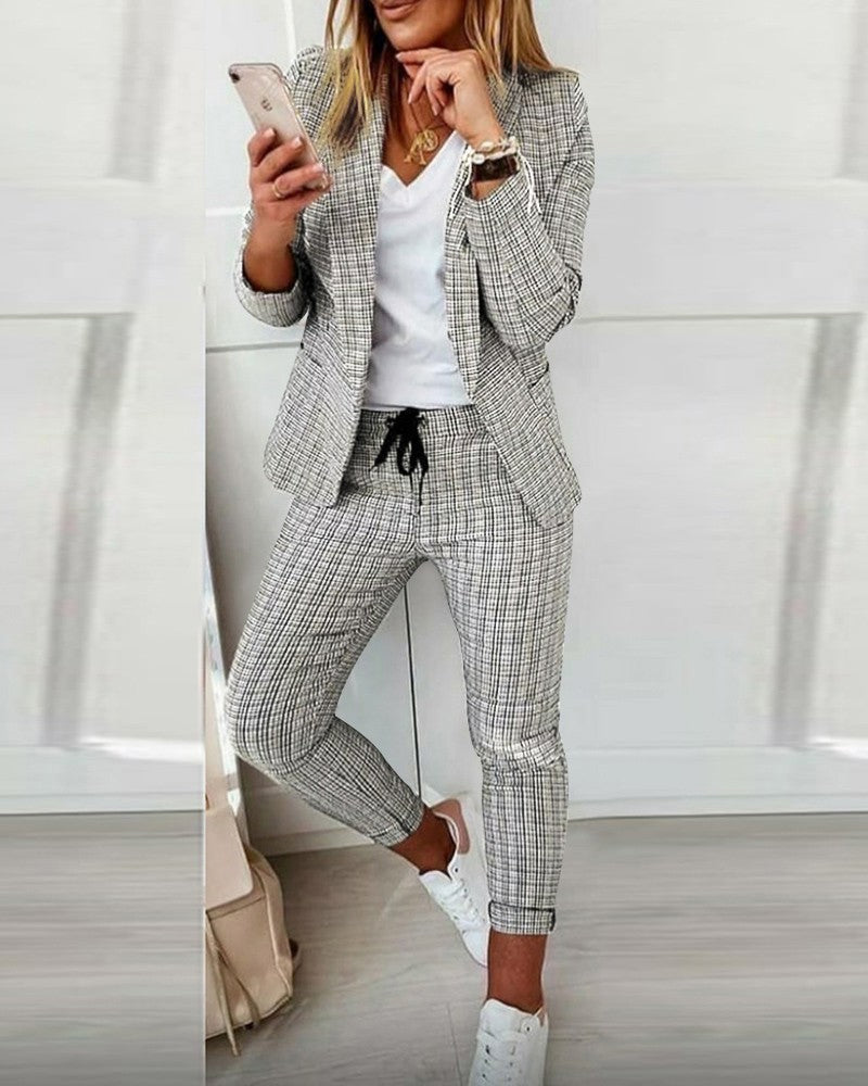 Plaid Comfortable Casual Women's Suit