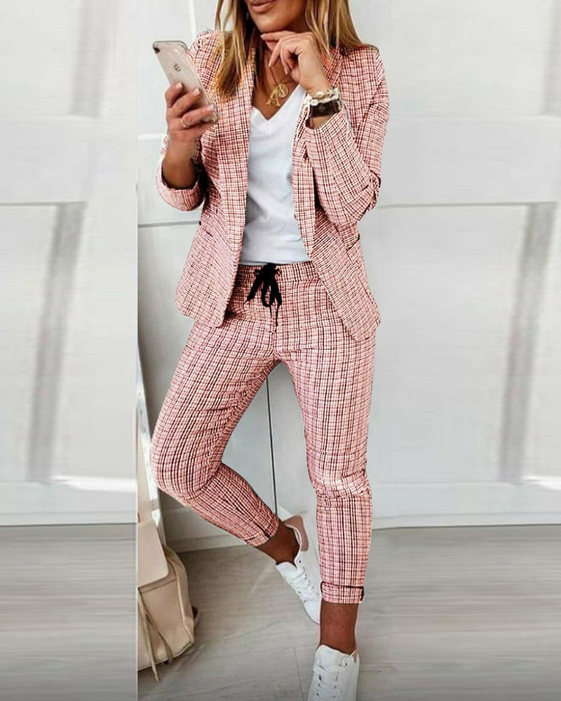 Plaid Comfortable Casual Women's Suit