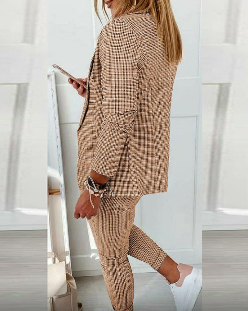 Plaid Comfortable Casual Women's Suit