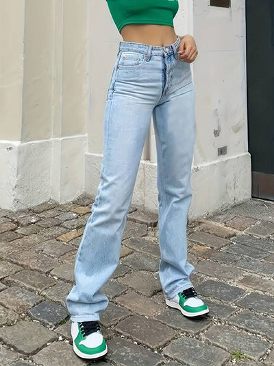 Blaue High Waist Straight Jeans