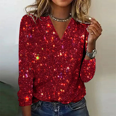 Cheryl - glitzernde Pailletten-V-Ausschnitt-Bluse