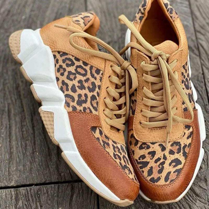 Lenora  - Lässige vulkanisierte Leopard Sneakers mit dicken Sohlen