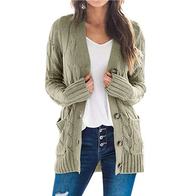 Olivia - 2024 Strickjacke Langarm V-Ausschnitt Strickmantel