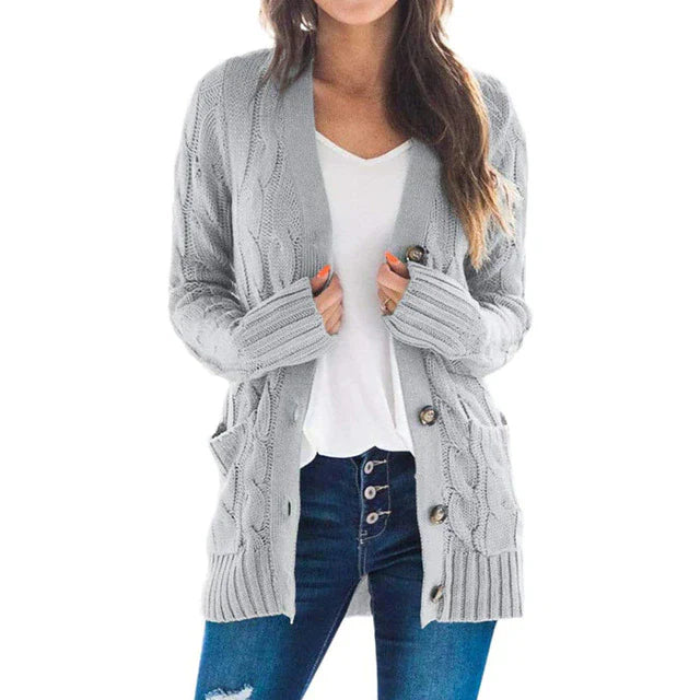 Olivia - 2024 Strickjacke Langarm V-Ausschnitt Strickmantel