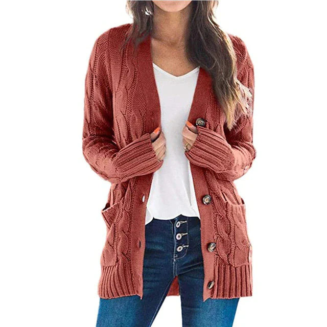 Olivia - 2024 Strickjacke Langarm V-Ausschnitt Strickmantel