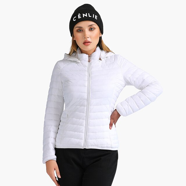 Celine - Ultraleichte gepolsterte Pufferjacke Mantel mit abnehmbarer Kapuze Outdoor