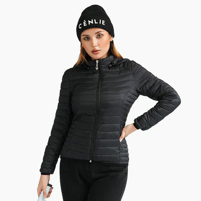 Celine - Ultraleichte gepolsterte Pufferjacke Mantel mit abnehmbarer Kapuze Outdoor