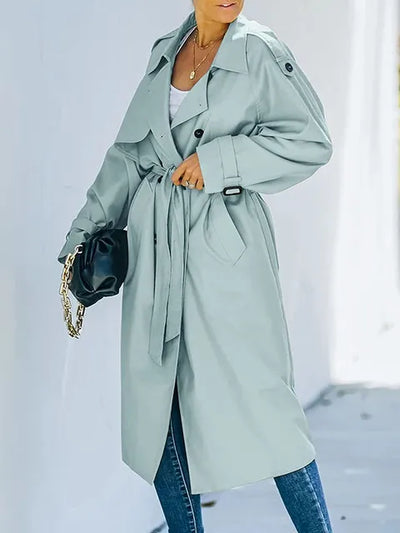 Theida - Klassischer Revers Langer Trenchcoat Winddichter Mantel mit Gürtel