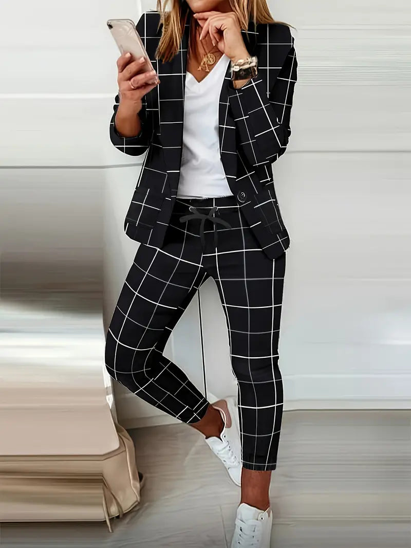 OfficeChic - Lässiger langärmeliger Blazer und Büro-Business-Hose