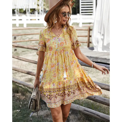 Ceres | Casual Floral Print V Neck Dress