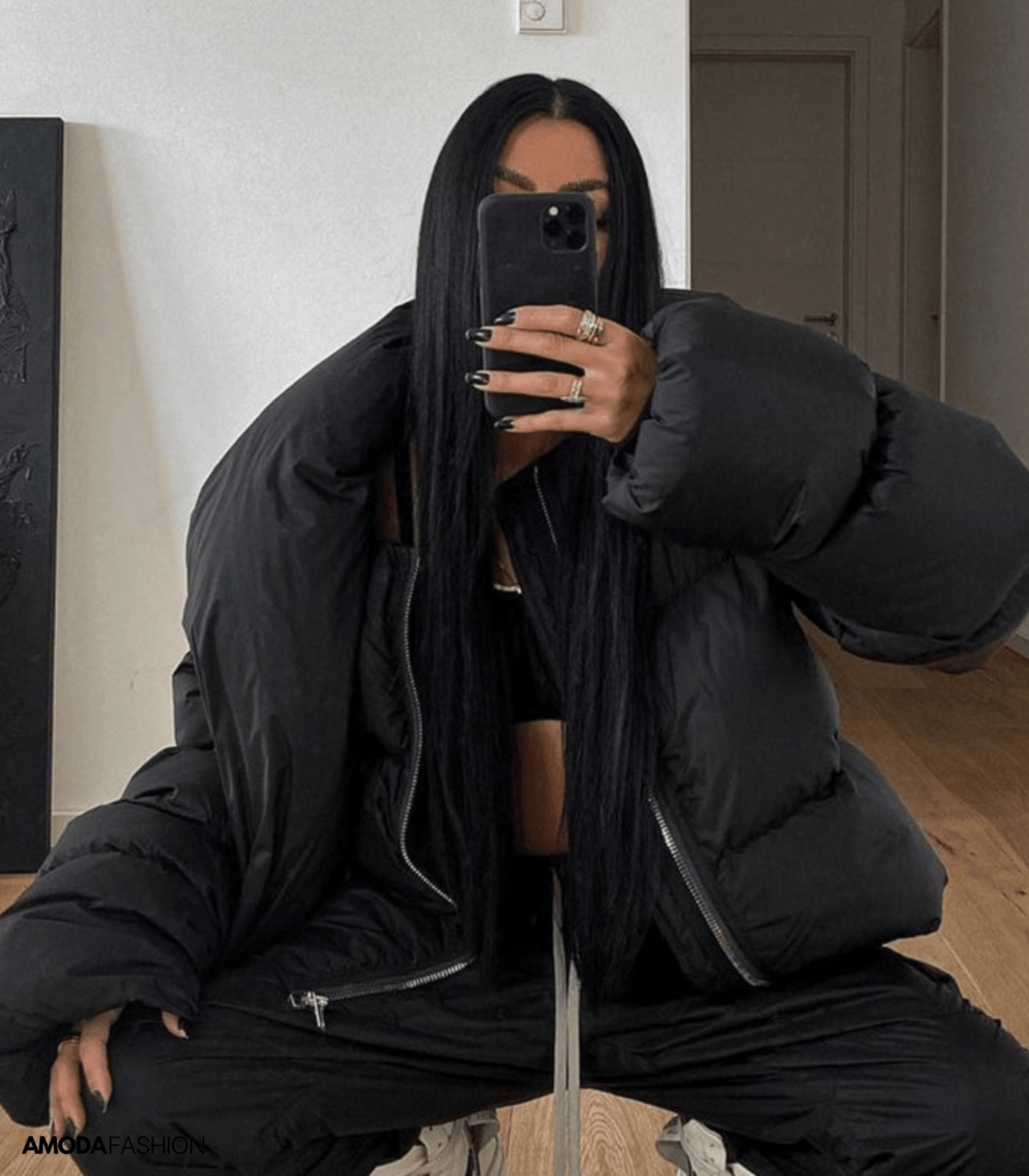 Oversized-Pufferjacke mit Rollkragen